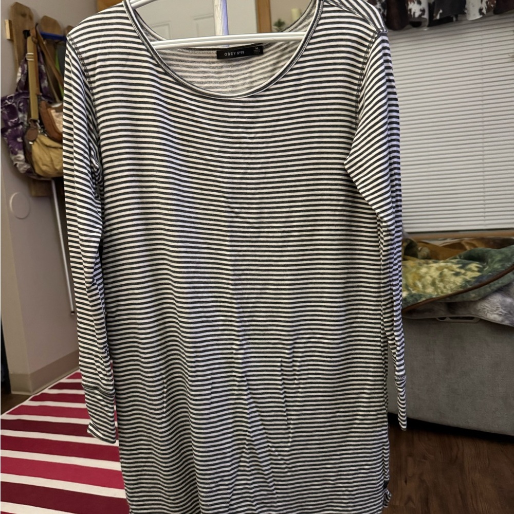 Obey Monochrome Striped Long Sleeve Shirt